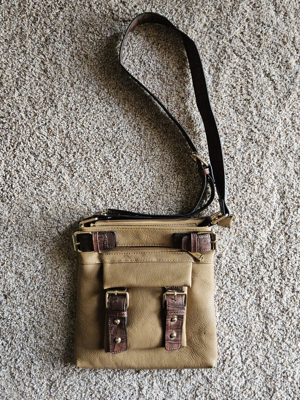 Women's Crossbody Leather-Trim Tan Shoulder Bag